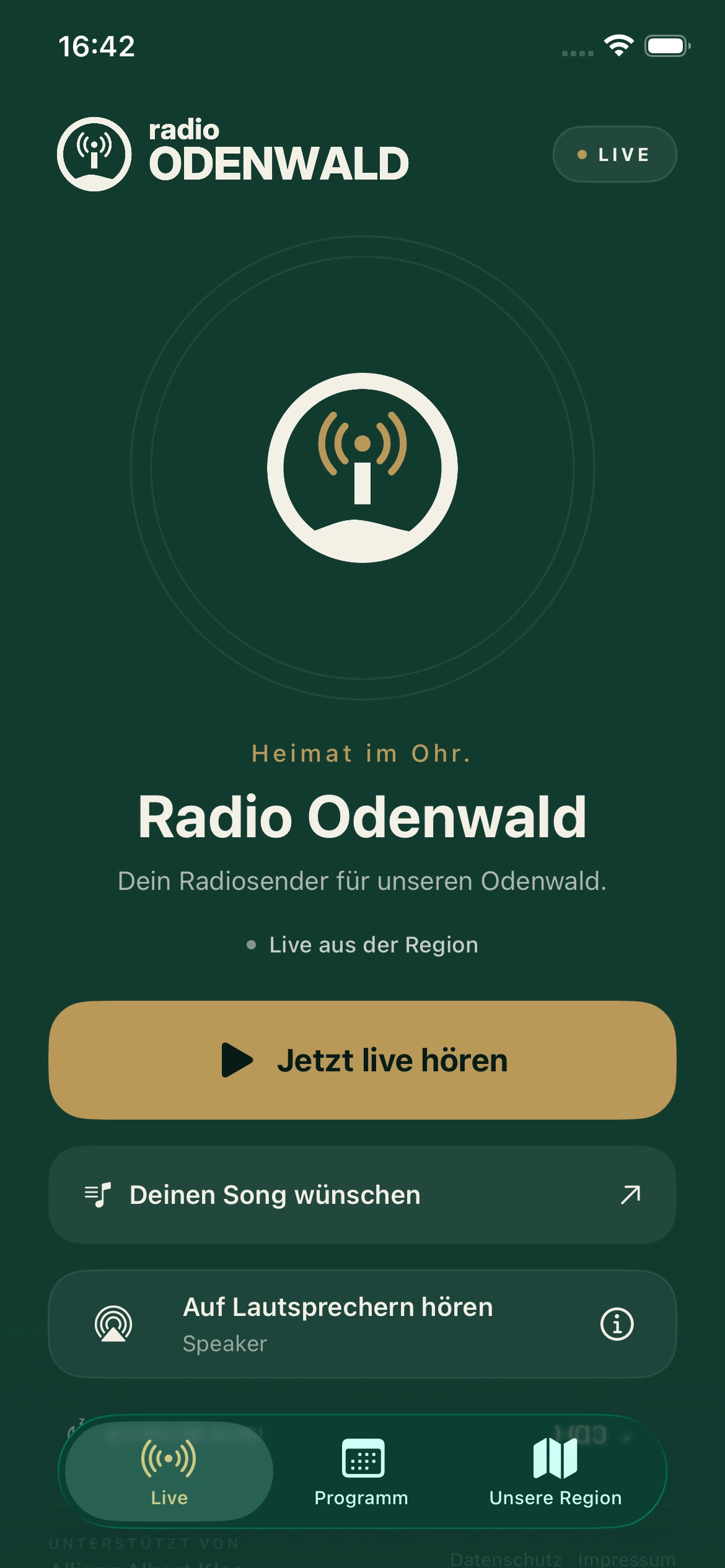 Live-Player der Radio-Odenwald-App auf dem iPhone
